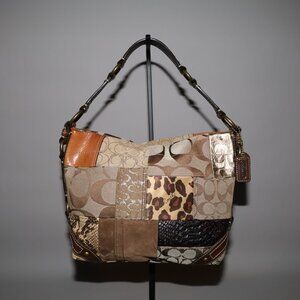 Vintage 2007 Coach Brown Patchwork Brass Hardware Shoulder Bag